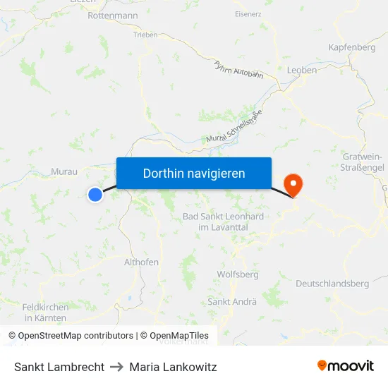 Sankt Lambrecht to Maria Lankowitz map