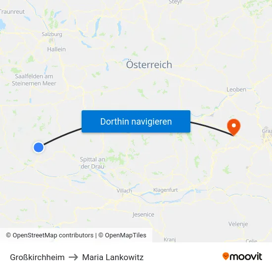 Großkirchheim to Maria Lankowitz map