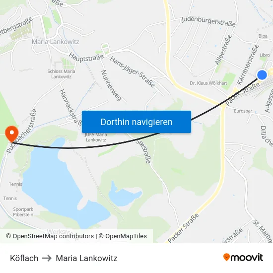 Köflach to Maria Lankowitz map