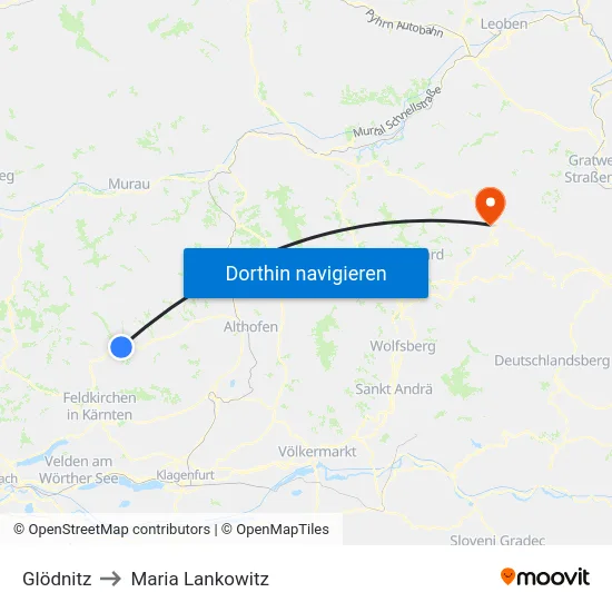 Glödnitz to Maria Lankowitz map