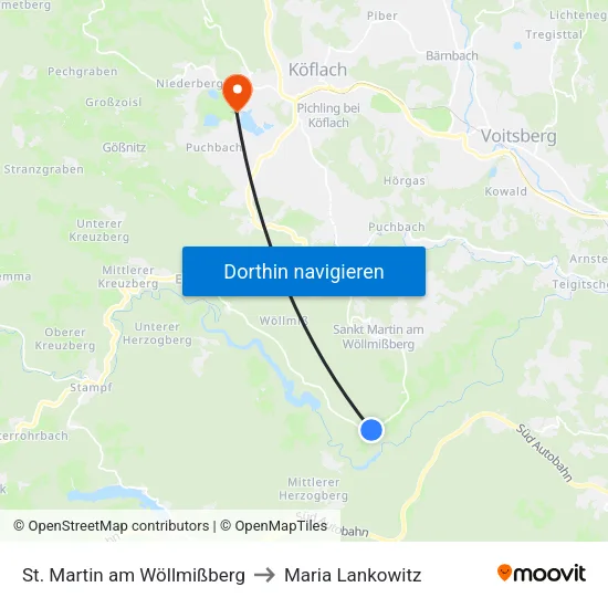 St. Martin am Wöllmißberg to Maria Lankowitz map
