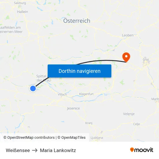 Weißensee to Maria Lankowitz map