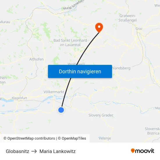 Globasnitz to Maria Lankowitz map
