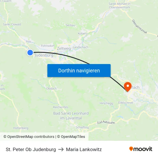 St. Peter Ob Judenburg to Maria Lankowitz map