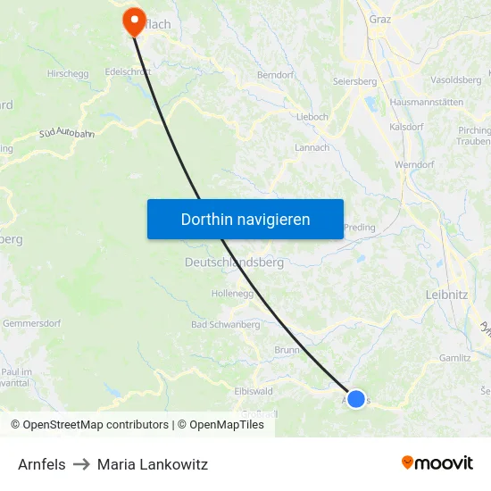 Arnfels to Maria Lankowitz map