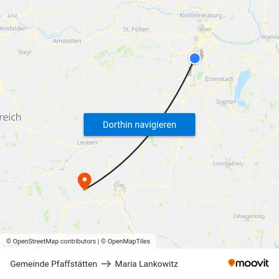 Gemeinde Pfaffstätten to Maria Lankowitz map