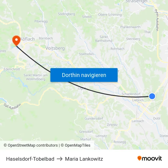 Haselsdorf-Tobelbad to Maria Lankowitz map