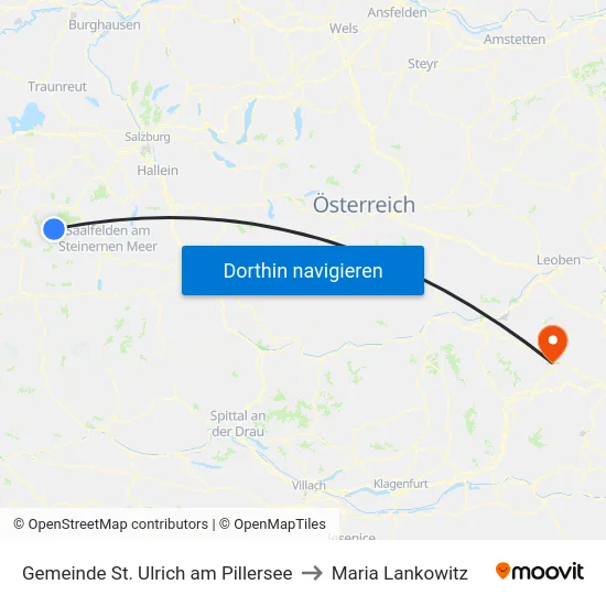 Gemeinde St. Ulrich am Pillersee to Maria Lankowitz map
