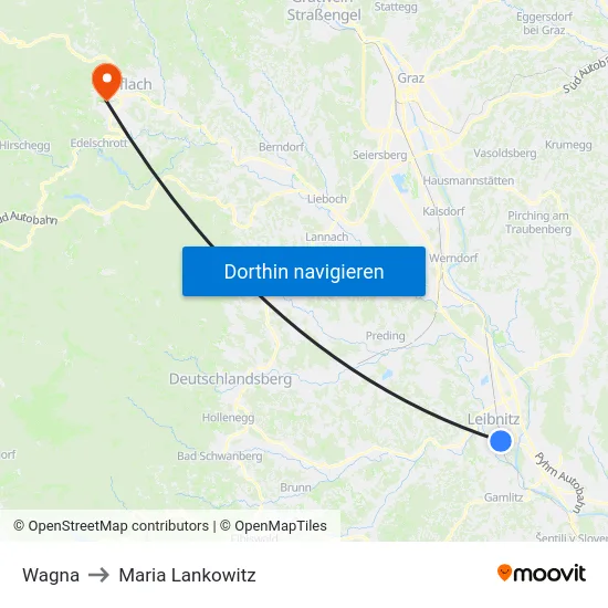 Wagna to Maria Lankowitz map