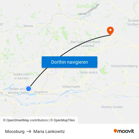 Moosburg to Maria Lankowitz map