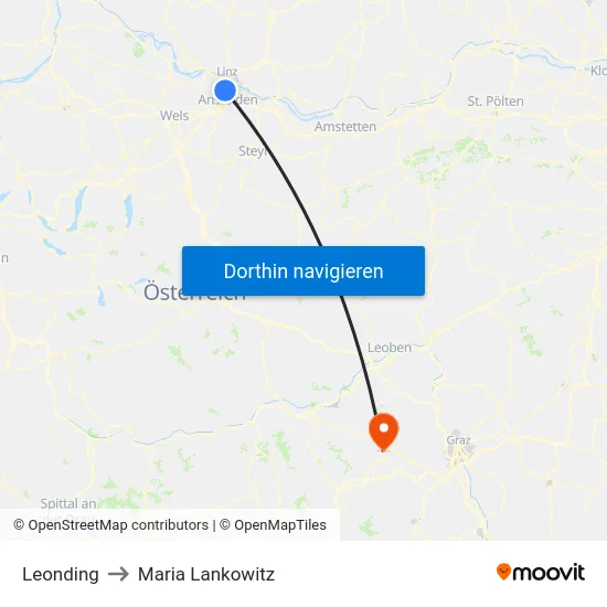 Leonding to Maria Lankowitz map