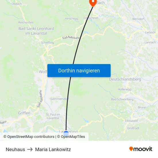 Neuhaus to Maria Lankowitz map