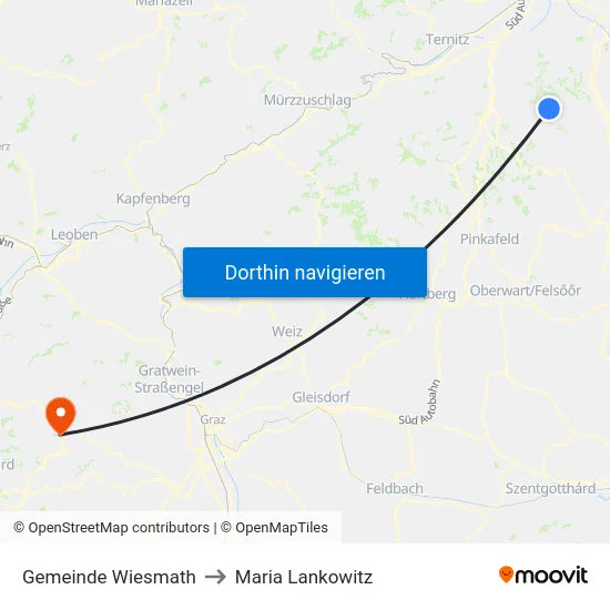 Gemeinde Wiesmath to Maria Lankowitz map