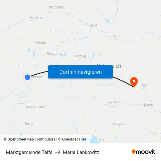 Marktgemeinde Telfs to Maria Lankowitz map