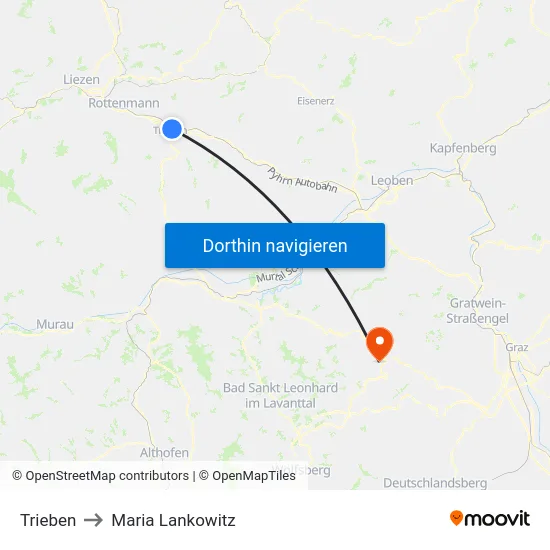 Trieben to Maria Lankowitz map