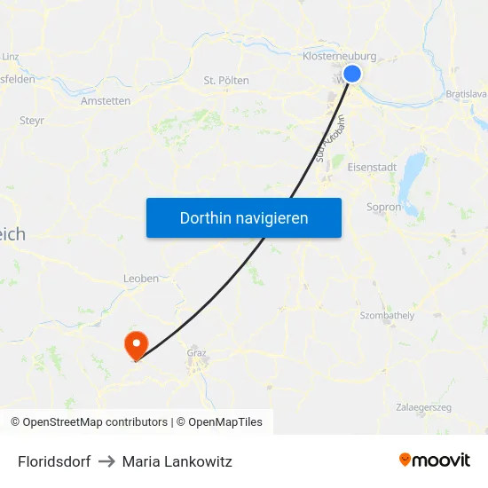 Floridsdorf to Maria Lankowitz map