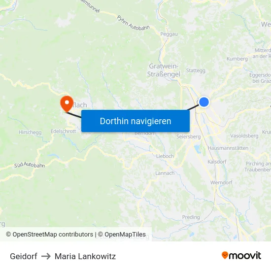 Geidorf to Maria Lankowitz map