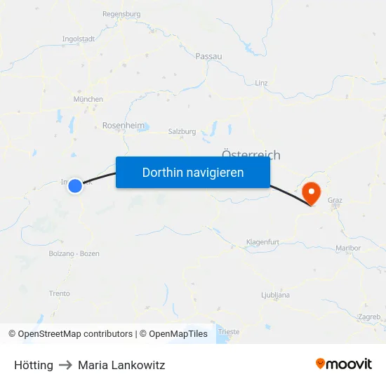 Hötting to Maria Lankowitz map