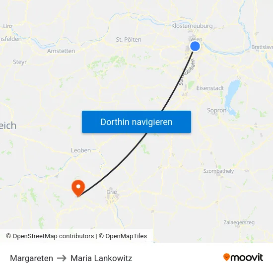 Margareten to Maria Lankowitz map