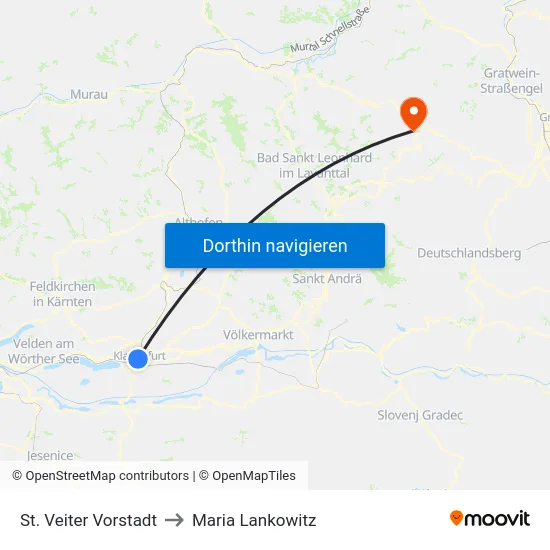 St. Veiter Vorstadt to Maria Lankowitz map