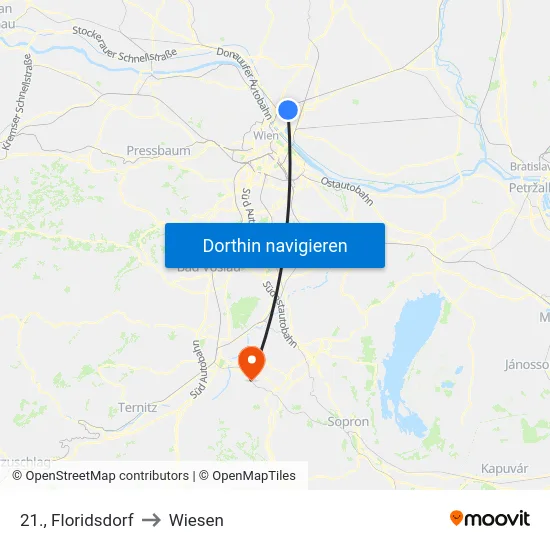21., Floridsdorf to Wiesen map