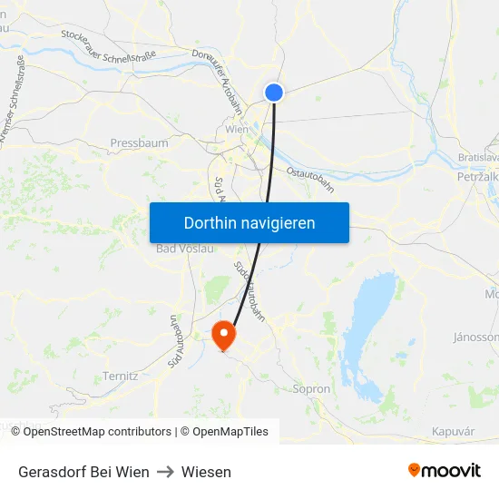 Gerasdorf Bei Wien to Wiesen map