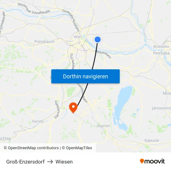 Groß-Enzersdorf to Wiesen map