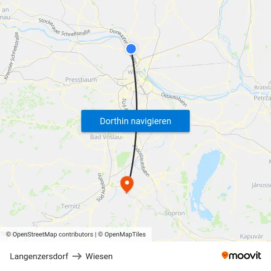 Langenzersdorf to Wiesen map