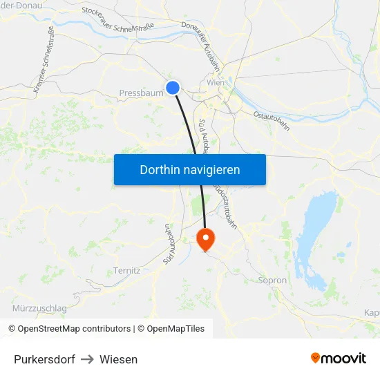 Purkersdorf to Wiesen map