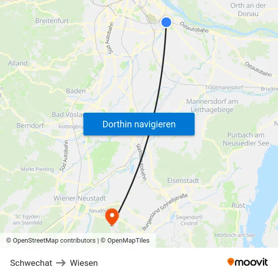 Schwechat to Wiesen map