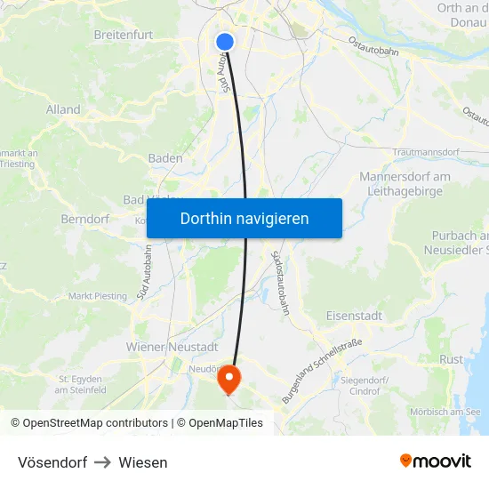 Vösendorf to Wiesen map