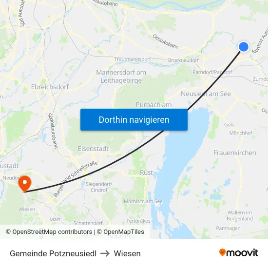 Gemeinde Potzneusiedl to Wiesen map