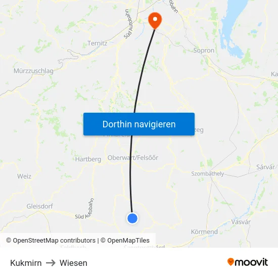 Kukmirn to Wiesen map