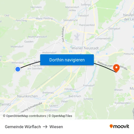 Gemeinde Würflach to Wiesen map