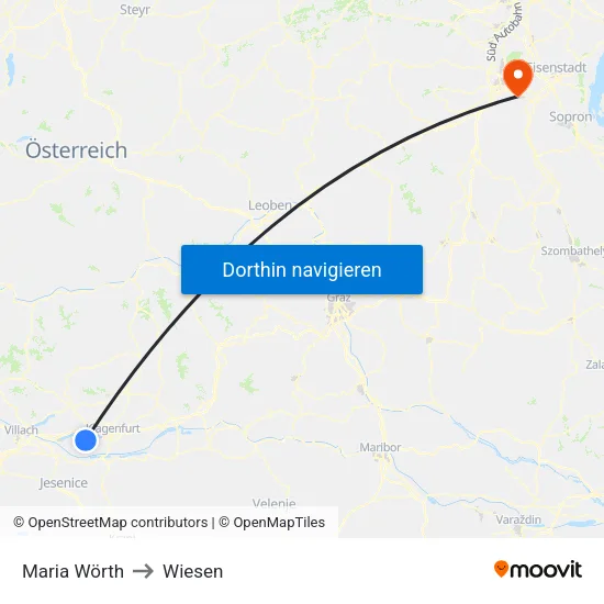 Maria Wörth to Wiesen map