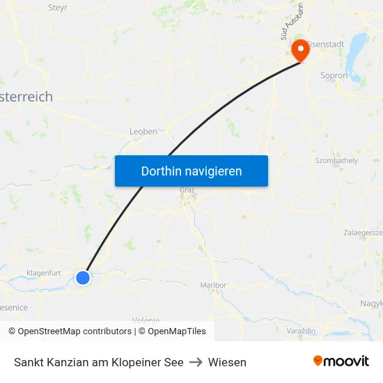 Sankt Kanzian am Klopeiner See to Wiesen map
