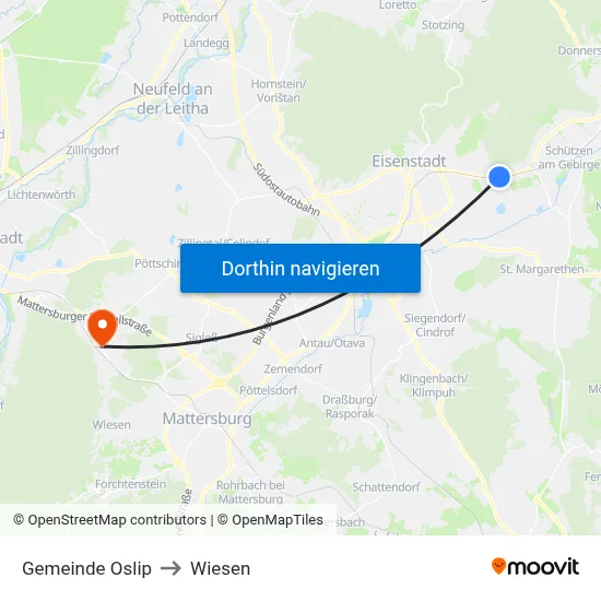 Gemeinde Oslip to Wiesen map