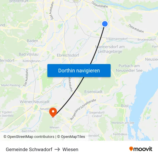 Gemeinde Schwadorf to Wiesen map