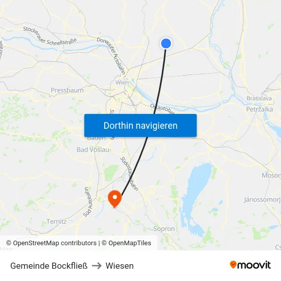 Gemeinde Bockfließ to Wiesen map