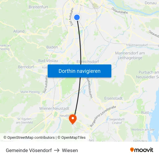 Gemeinde Vösendorf to Wiesen map