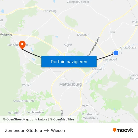 Zemendorf-Stöttera to Wiesen map