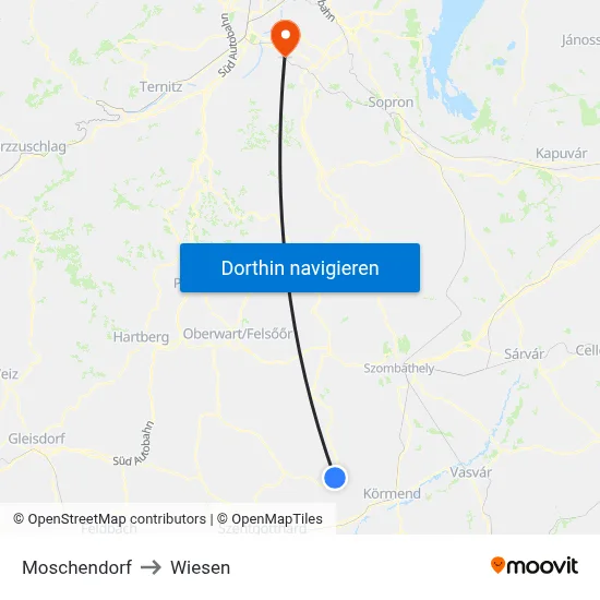 Moschendorf to Wiesen map