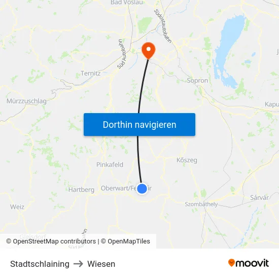 Stadtschlaining to Wiesen map