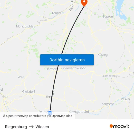 Riegersburg to Wiesen map