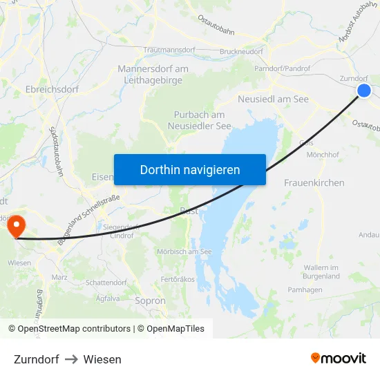Zurndorf to Wiesen map