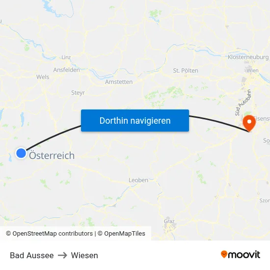 Bad Aussee to Wiesen map