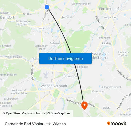 Gemeinde Bad Vöslau to Wiesen map