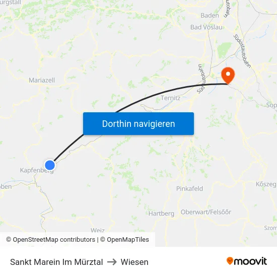 Sankt Marein Im Mürztal to Wiesen map