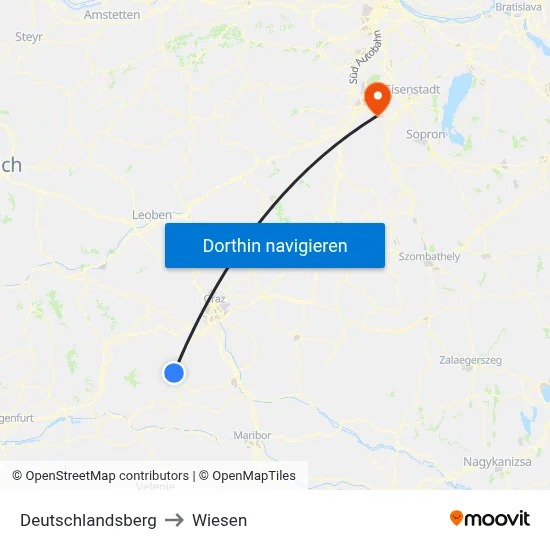 Deutschlandsberg to Wiesen map