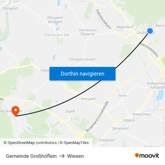 Gemeinde Großhöflein to Wiesen map